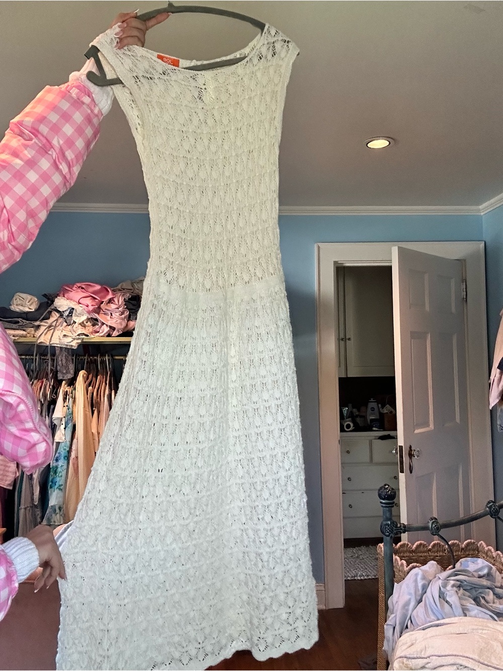 Joe Fresh White Crochet Sleeveless Maxi Dress with slip dress inside